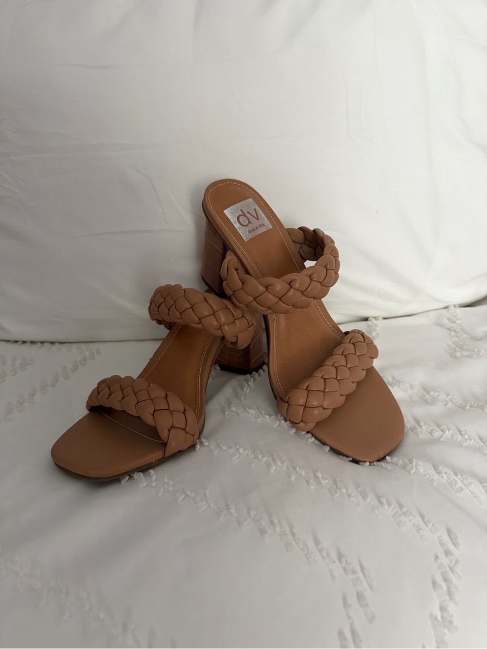 DV by Dolce Vita Tan Braided Double-Strap Block Heel Sandals